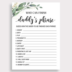 Who Can Finish Daddys Phrase Game, Baby Shower Guessing Game, Daddy's ...