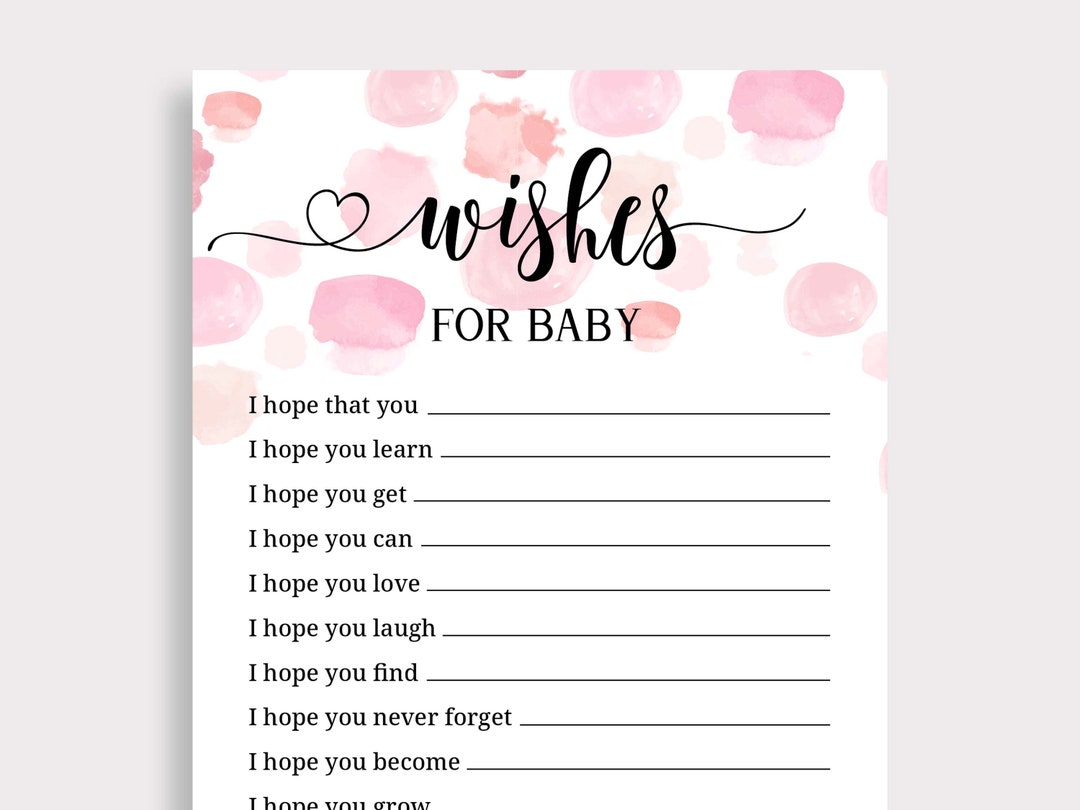 Baby Wish Card , Wishes for Baby Printable Pink Baby Shower Decorations