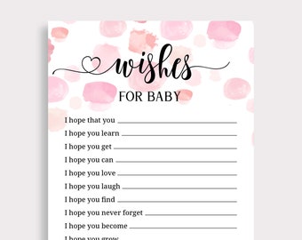 Baby Wunschkarte , Wünsche für Baby druckbar rosa Baby Shower Dekorationen Baby Mädchen Gebetskarte Mädchen Baby Shower Party Instant Download F16