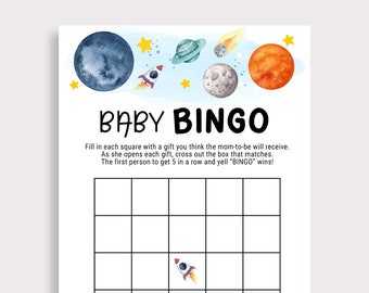 Baby Bingo Game Cards Outer Space Baby Shower Space Galaxy Planets  Rocket Astronaut Outer Space Planets Houston Solar System Baby Game GX6