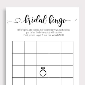 Afdrukbare bruids douche bingospel, eenvoudige bruids bingokaarten, moderne bruids douche spellen, minimalistische huwelijksdouche, Instant Download, W18