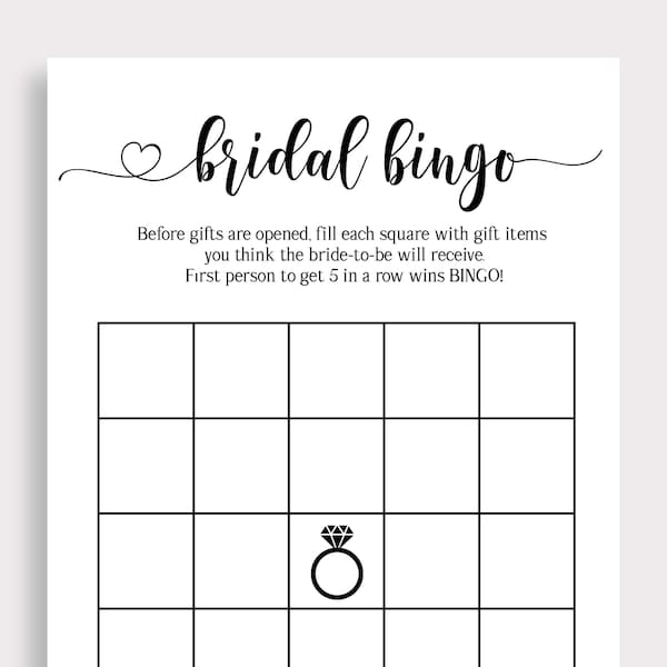 Printable Bridal Shower Bingo Game, Simple Bridal Bingo Cards, Modern Bridal Shower Games, Minimalist Wedding Shower, Instant Download, W18