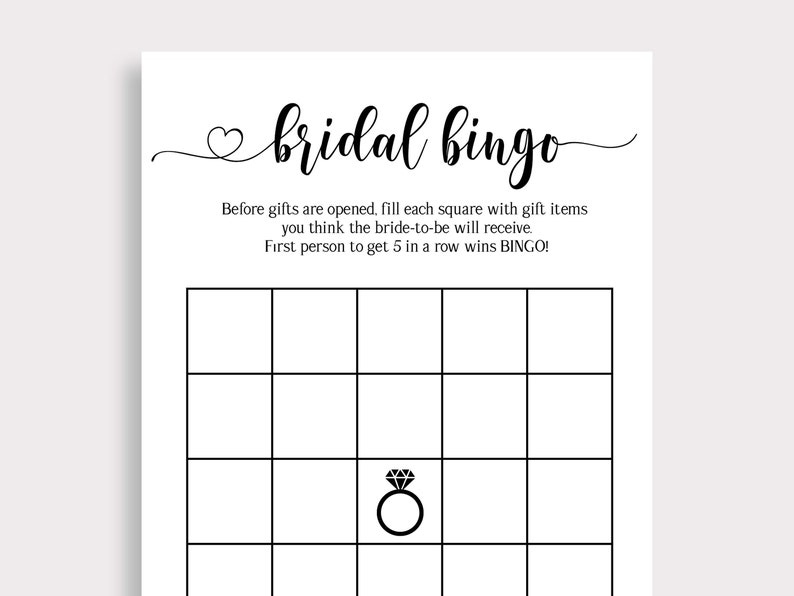 Printable Bridal Shower Bingo Game, Simple Bridal Bingo Cards, Modern Bridal Shower Games, Minimalist Wedding Shower, Instant Download, W18 image 1