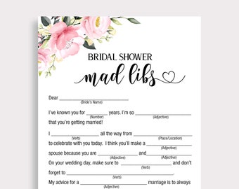 Möhippa Mad Libs, Blommiga brud Mad Libs, Mad Libs brudretips, Rosa bröllopsduschspel, Madlibs, Roliga brudduschspel, P18