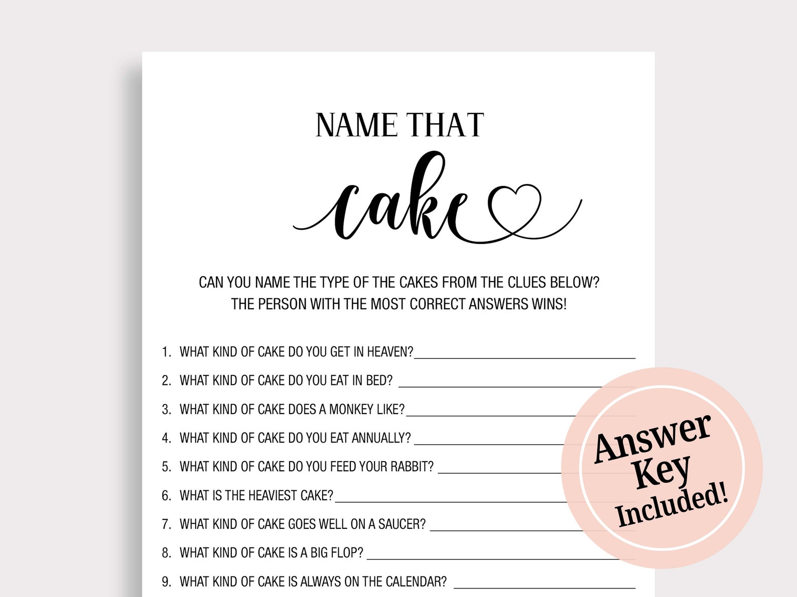 Name That Cake Bridal Shower Game, Printable Tea Party Bridal Game ...