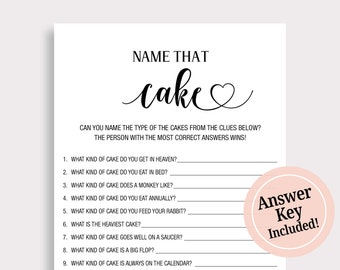 Name That Cake Bridal Shower Game, Printable Tea Party Bridal Game Template,Minimalist Bridal Shower Game, Instant Download,  Digital, W18