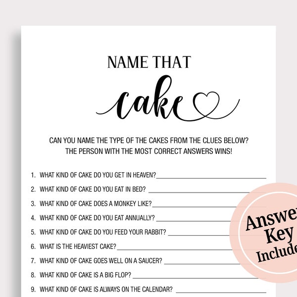 Name That Cake Bridal Shower Game, Printable Tea Party Bridal Game Template,Minimalist Bridal Shower Game, Instant Download,  Digital, W18