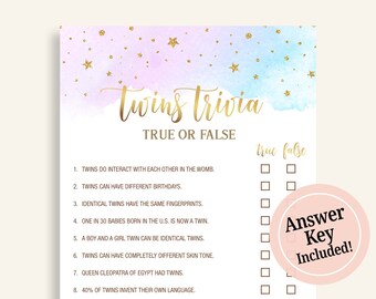 Twins Trivia Game Twins True or False Game Twins Baby Shower Games Gold Baby Shower Gender Reveal Games Printable Instant Download GR6