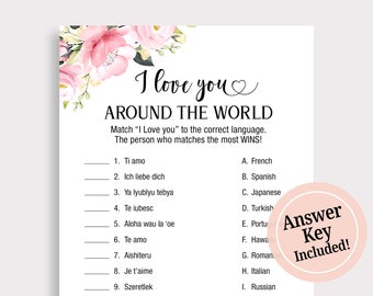 I Love You Around the World Bridal Shower Trivia Game,  I Love You Travel Bridal Shower Games, Instant Download, P18
