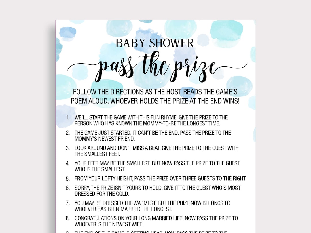 Pass the Prize Game, Blue Pass the Prize Baby Shower Game, Rhyme Game ...