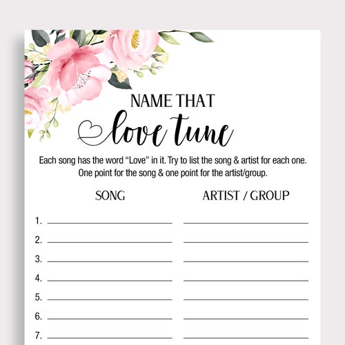 Bridal Shower Game Guess the Love Song Game Name That Tune - Etsy