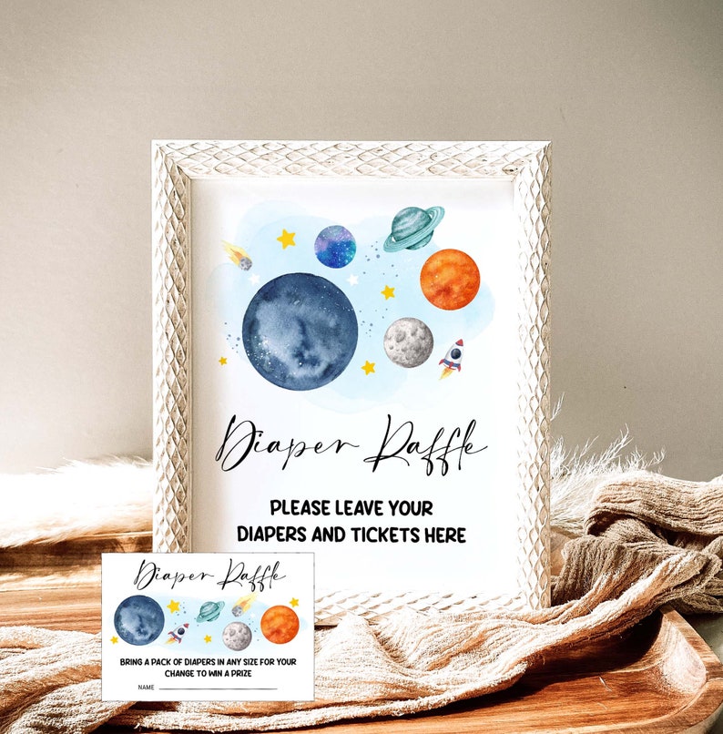 Diaper Raffle Sign and Ticket Diaper Raffle Ticket Outer Space Baby ...