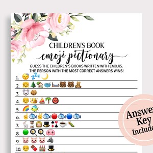 Livre de bébé Emoji Pictionary Game Livre pour enfants Emoji Pictionary Game Emoji Game Pink Floral Baby Shower Games Téléchargement instantané P16 XP