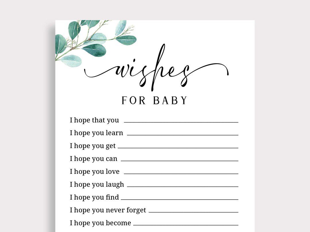 Baby Wish Cards Wishes for Baby Printable Eucalyptus Baby Shower ...