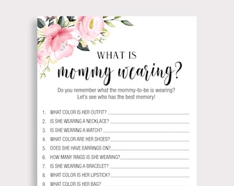 What is Mommy Wearing Game Pink Floral Baby Shower Games Gender Neutral Games Baby Co-ed Baby Shower Printable Funny Instant Download P16