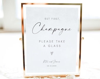 Champagne Sign But First Champagne Sign Minimalist Wedding Drink Sign Wedding Champagne Cheers Sign Seating Sign Sparkling Wine Sign W2 S1