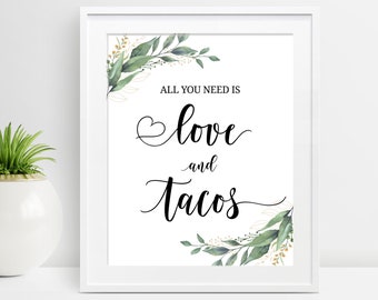Taco Sign, Taco Bar Station Sign Printable, Wedding Engagement Food Table Sign, Boho Fiesta Party, Bridal Shower, Baby Shower, D28, D32