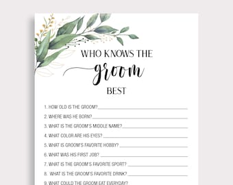 Who Knows The Groom Best, How Well Do You Know The Groom, Greenery Bridal Shower Games, Questions About The Groom, Bridal  Party Ideas, C18