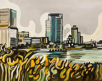 Original acrylic painting of Milwaukee skyline