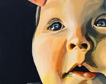 Custom acrylic painting of baby done from photo