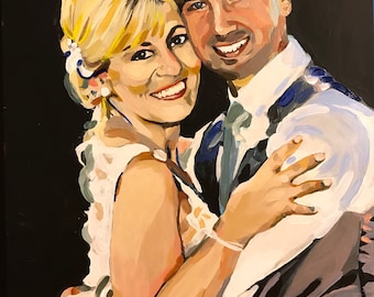 Custom acrylic painting of bride and groom done from photo