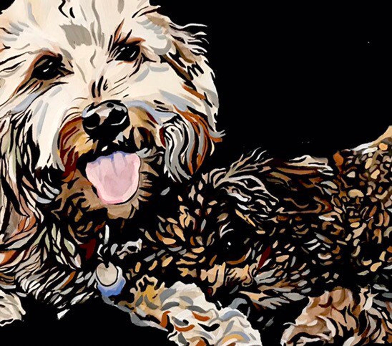 Custom Mixed Media Painting of Dogs Done From Photo Etsy