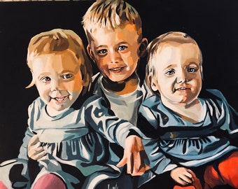 Custom acrylic painting of family done from photo