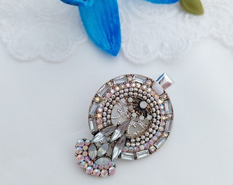 White opal hair clip Vintage silver hair slide Egyptian hair clip