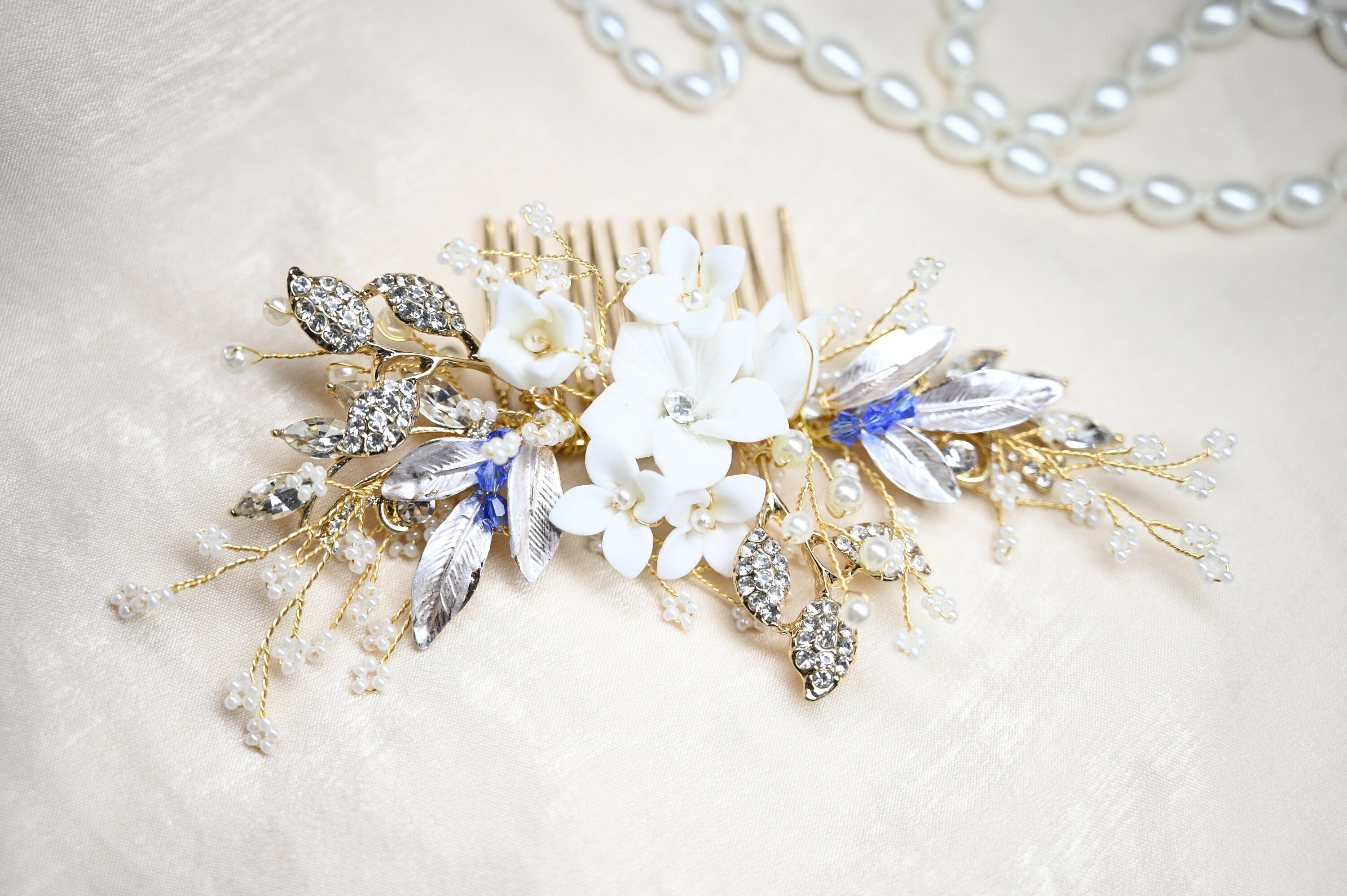 Gold Floral Hair Comb Gold Hair Clip With Flowers Bridal 