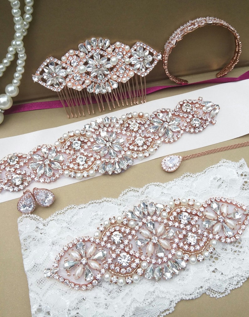 Rose Gold Wedding Accessories Blush Hair Piece Pink Gold Drop Earrings