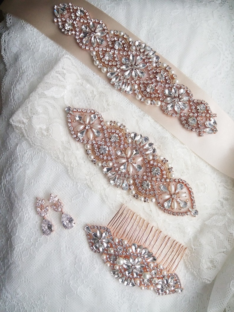 Rose Gold Wedding Accessories Blush Hair Piece Pink Gold Drop Earrings