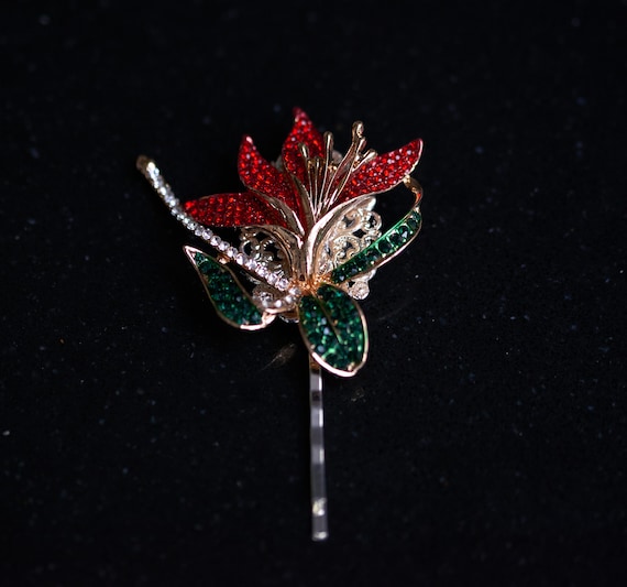 Crystal Bride Wedding Hair Pins Silver  Piece Bridal Flower Hair Accessories Red Red Rhinestone Flower Hair Pins - Silver Tone, Bridal Hair  main image 4