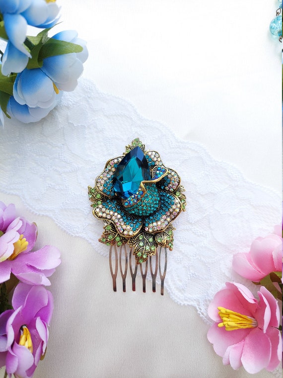 Flowers Statement Comb Hair Clip Boho Bridal Hair Comb, Statement Wedding Hair Accessory  main image 2