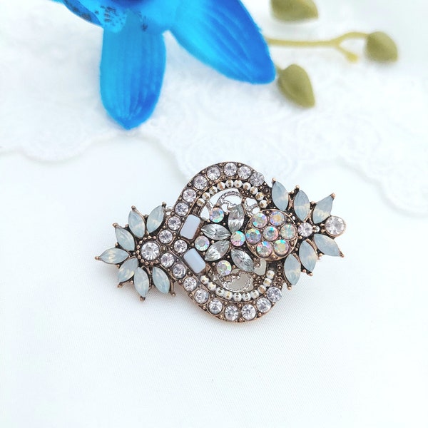 Art Deco hair clip with opal Vintage silver hair slide Art Deco hair clip Bridal hair pin Silver Gold Something Blue