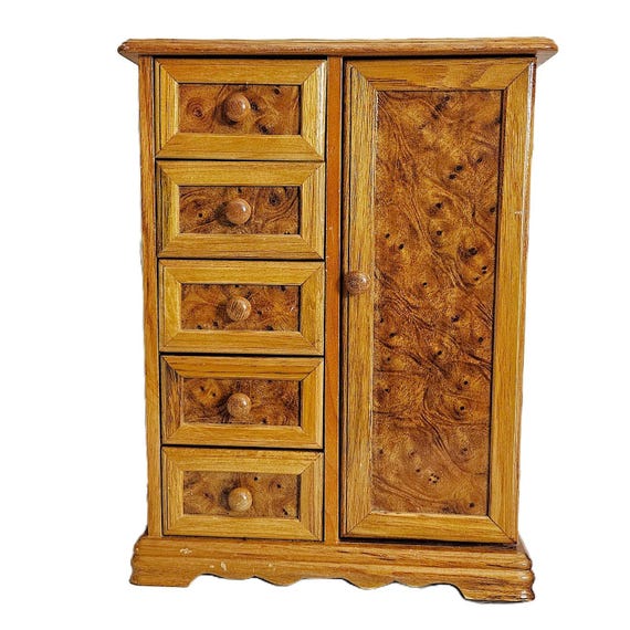 Vintage Mele Wooden Jewelry Armoire – Burl Wood Finish