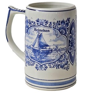 Vintage Heineken Ceramic Beer Stein Mug – Delft Blue Hand-Painted image 4