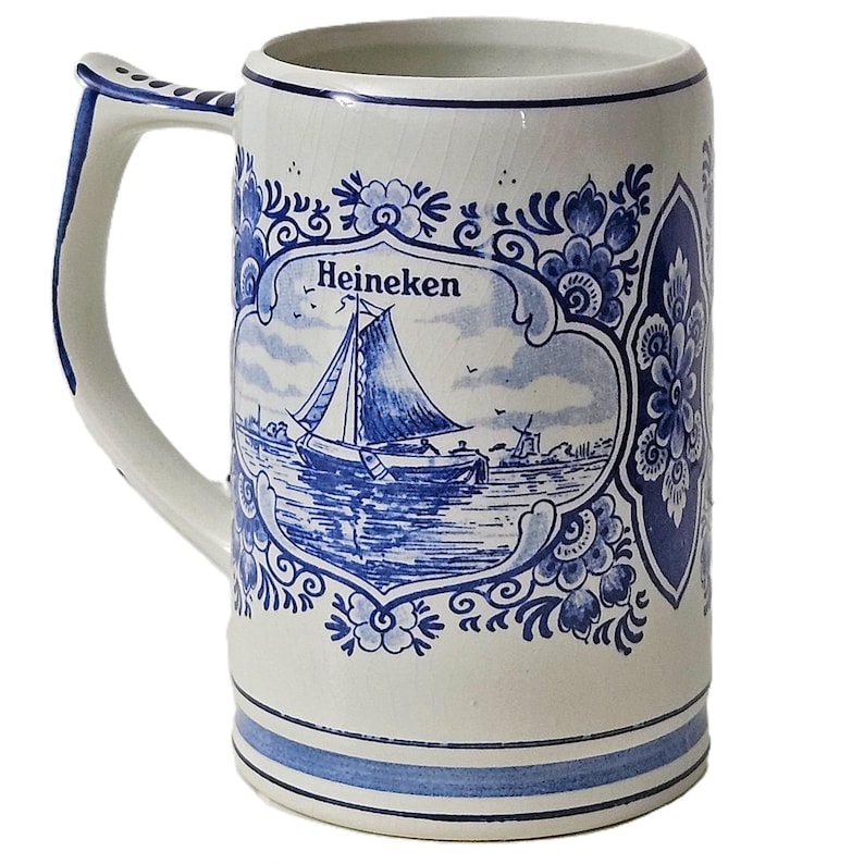 Vintage Heineken Ceramic Beer Stein Mug – Delft Blue Hand-Painted image 4