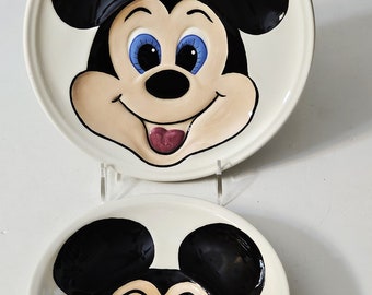 Rare Vintage Disney Mickey Mouse Ceramic Plates - Set of Two