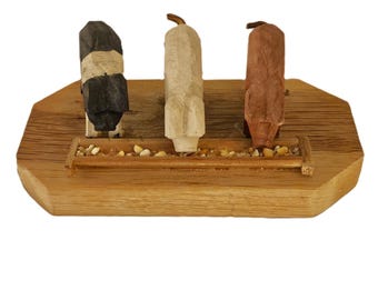 Sculpture vintage en bois de trois cochons – Bois massif
