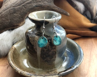 Carved antler earrings, dangle earrings, Hand Painted Turquoise Antler Earrings
