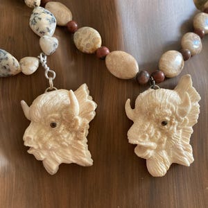 Carved Jewelry, Bone Pendant, Small Buffalo head Bone Necklaces