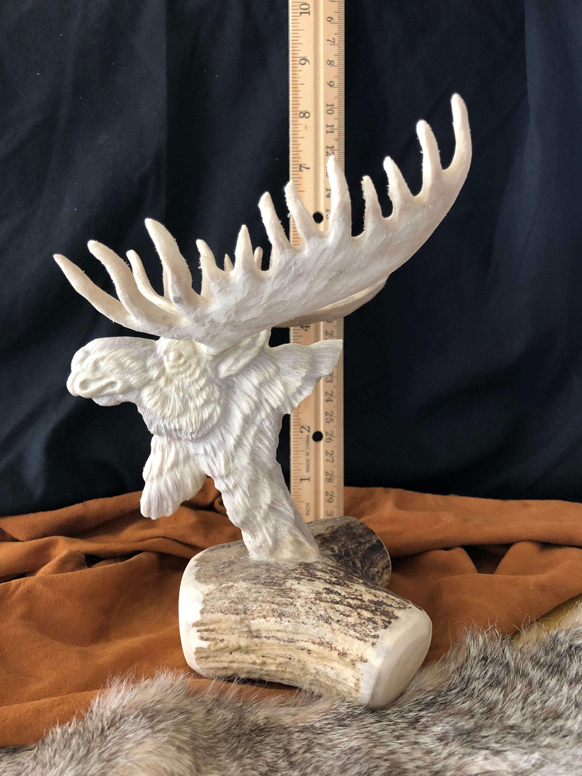 Unique Hand Carved Moose Head Sculpture, Wildlife Art Moose Sculpture