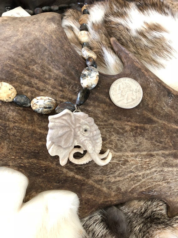 Carved Jewelry Elephant Bone Pendant Necklace Etsy