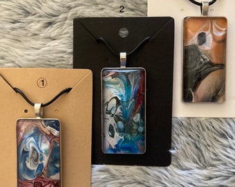 Acrylic fluid art, Acrylic skin, Wearable art, pendant necklace