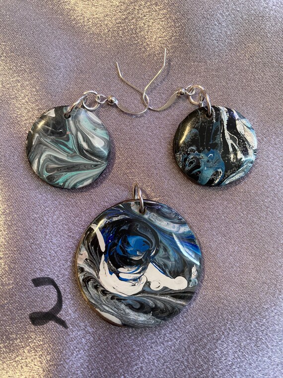 Dipped Acrylic Pendants Acrylic Pour Necklace With Earrings Etsy