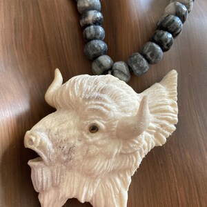 Carved Jewelry, Bone Pendant Carved Buffalo Necklace