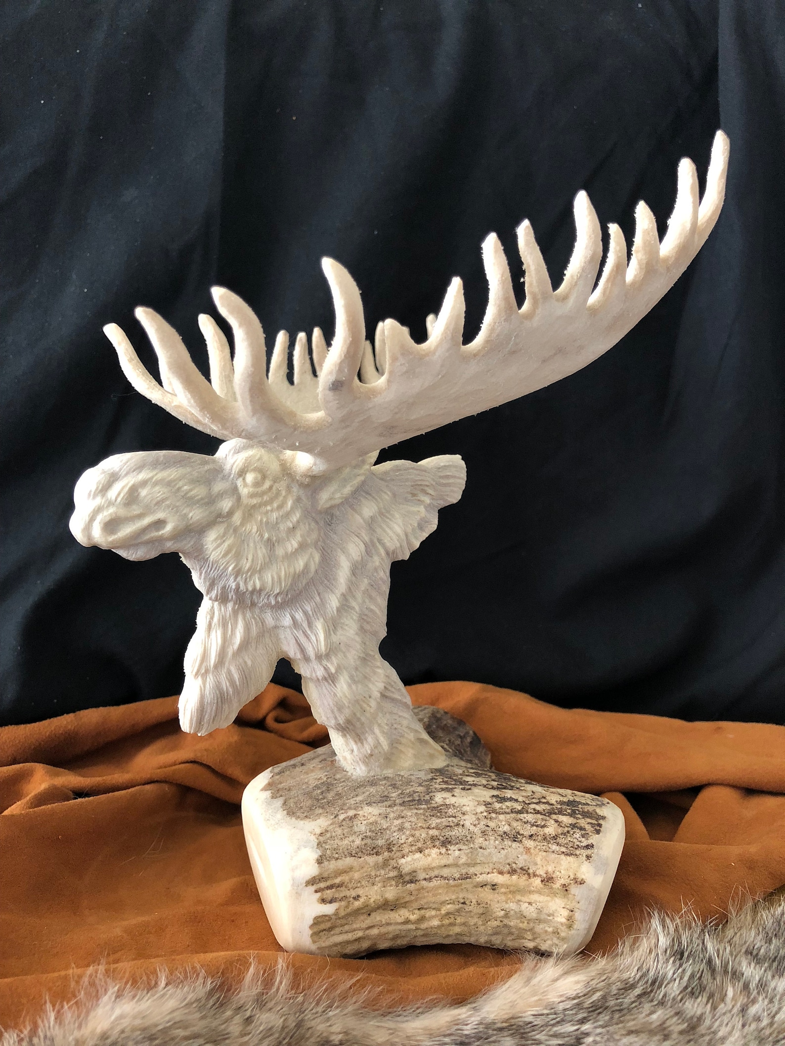 Unique Hand Carved Moose Head Sculpture, Wildlife Art Moose Sculpture