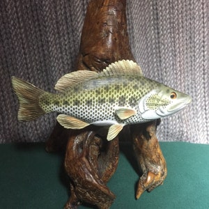 Hand carved, unique carving, wildlife art sculpture,large mouth bass