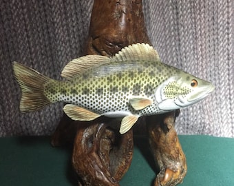 Hand carved, unique carving, wildlife art sculpture,large mouth bass