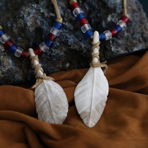 Hand-carved Jewelry, Bone Feather Necklace